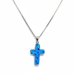 Indio Jewelry #233 Millefiori Glass Cross Necklace Silver Chain